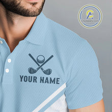 Load image into Gallery viewer, Light Blue and White Golf polo golf shirt for men Custom men's golf outfit, unique golf gifts NQS11112