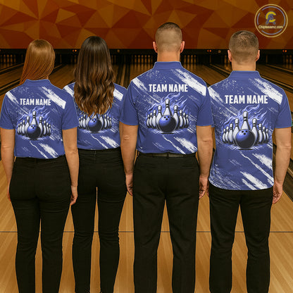 Blue and White Argyle Flame bowling Women Polo, 1/4 Quarter Zip Shirts Custom bowling team jerseys NQS11312