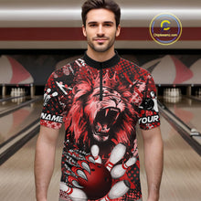 Load image into Gallery viewer, Red Camo Lion roar Bowling Polo, Quarter Zip Shirts for Men Custom Lion Bowling Team jerseys NQS11523