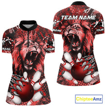 Load image into Gallery viewer, Red Camo Lion roar Bowling Polo, Quarter Zip Shirts for Women Custom Lion Bowling Team jerseys NQS11523