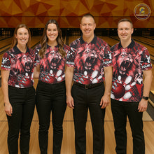 Load image into Gallery viewer, Red Camo Lion roar Bowling Polo, Quarter Zip Shirts for Women Custom Lion Bowling Team jerseys NQS11523