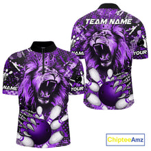 Load image into Gallery viewer, Purple Camo Lion roar Bowling Polo, Quarter Zip Shirts for Men Custom Lion Bowling Team jerseys NQS11525