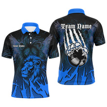 Load image into Gallery viewer, Black and Blue Lion Bowling Polo, Quarter Zip Shirts For Men Custom Team Lion Bowling Jerseys NQS9596