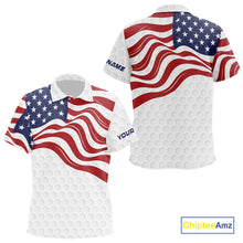 Load image into Gallery viewer, Red, White and Blue American Flag Kid golf polo shirts custom Kid's patriotic golf apparel NQS10169