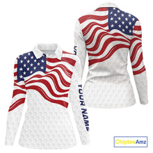 Load image into Gallery viewer, Red, White and Blue American Flag Women golf polo shirts custom women's patriotic golf apparel NQS10169