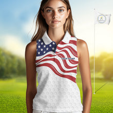 Load image into Gallery viewer, Red, White and Blue American Flag Women sleeveless polo shirt custom women's patriotic golf apparel NQS10169