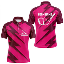 Load image into Gallery viewer, Men golf polo shirts pink lightning custom name and team name golf shirt, golfing gifts NQS9428