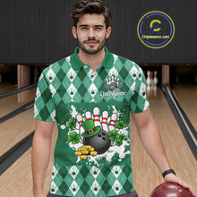 Load image into Gallery viewer, Argyle pattern St Patrick Green Bowling Polo, 1/4 zip shirts for Men Custom team bowling jerseys NQS11535