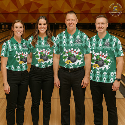 Argyle pattern St Patrick Green Bowling Polo, 1/4 zip shirts for Men Custom team bowling jerseys NQS11535
