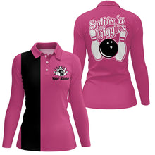 Load image into Gallery viewer, Splits 'n Giggles Bowling polo, 1/4 zip Shirt For Women Personalized Pink retro bowling Jerseys NQS9029