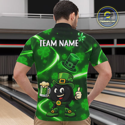 Green shamrock pattern Funny Bowling Shirts For Men Custom St Patrick's Day Lucky Team Bowling Jersey NQS11133