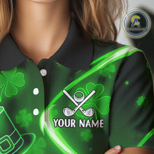 Load image into Gallery viewer, Green shamrock pattern Funny Women Golf Polo Shirts Custom St Patrick's Day Lucky ladies golf outfit NQS11134