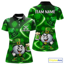 Load image into Gallery viewer, Green shamrock pattern Funny Women Golf Polo Shirts Custom St Patrick's Day Lucky ladies golf outfit NQS11134