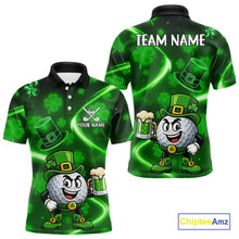 Load image into Gallery viewer, Green shamrock pattern Funny Golf Polo Shirt For Men Custom St Patrick's Day Lucky men's golf outfit NQS11134