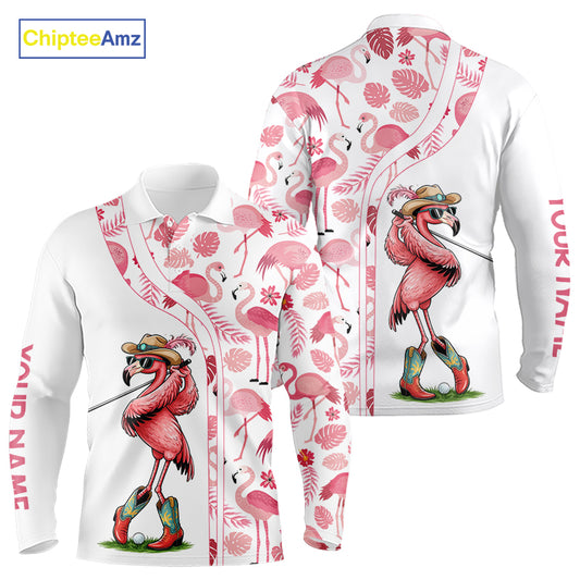Funny White and Pink Flamingo golf polo shirts for men Custom team Flamingo golf outfit, golfer gifts NQS11546
