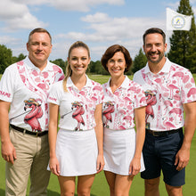 Load image into Gallery viewer, Funny White and Pink Flamingo golf polo shirts for Women Custom team Flamingo golf outfit ladies NQS11546