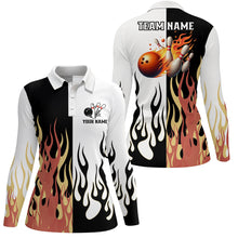 Load image into Gallery viewer, Black and white Women bowling polo shirts Custom flame bowling Team Jerseys, womens bowling shirts NQS7351