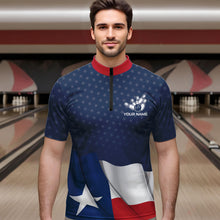 Load image into Gallery viewer, Men's bowling Polo, Quarter Zip shirts Custom name Texas flag vintage Bowling Team Bowlers Jerseys NQS9768