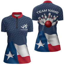 Load image into Gallery viewer, Women's bowling Polo, Quarter Zip shirts Custom name Texas flag vintage Bowling Team Bowlers Jerseys NQS9768