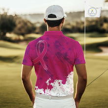 Load image into Gallery viewer, Pink Ribbons pattern Mens golf polo shirts custom men's breast cancer awareness polo shirts NQS10319
