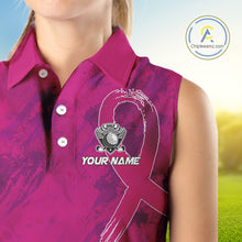 Load image into Gallery viewer, Pink Ribbons pattern Women sleeveless polo shirts custom ladies's breast cancer awareness polo shirts NQS10319