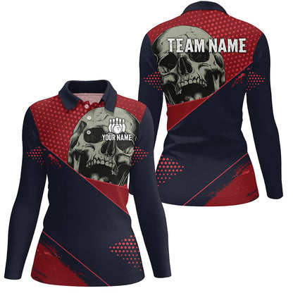 Personalized Red and navy Skull Bowling Shirts For Women, Bowling team League Jerseys NQS8352