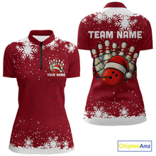 Load image into Gallery viewer, Red Christmas Bowling snowflake Women's Bowling Polo, Quarter Zip shirts Custom Xmas Bowling Outfits NQS10949