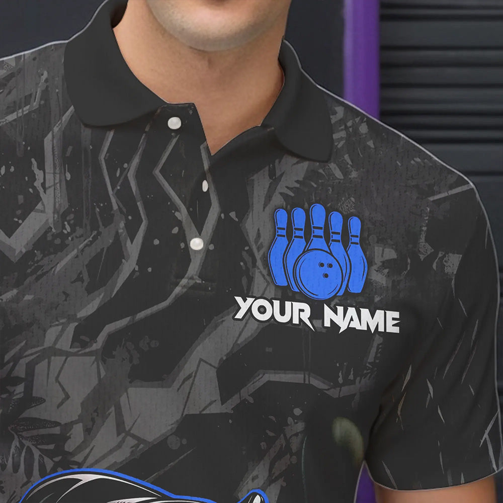 Black Camo Panther Blue Flame Bowling Polo, 1/4 Zip Shirts For Men Custom Bowling Team League Jersey NQS9443