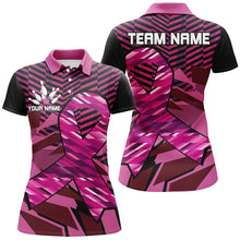 Load image into Gallery viewer, Breast Cancer Awareness black and Pink ribbons custom Bowing Shirts For Women, team bowling jerseys NQS8126