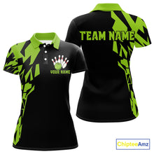 Load image into Gallery viewer, Black And Green Camo Custom Bowling Shirts For Women, Bowling Team Shirts NQS10753