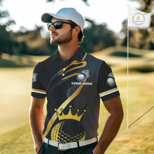 Load image into Gallery viewer, Black and Gold Crown Golf ball Men's golf polo shirts custom team golf tops for men NQS10757