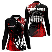 Load image into Gallery viewer, Black and Red Womens bowling shirts Custom retro bowling ball and pins bowling team league jerseys NQS9454
