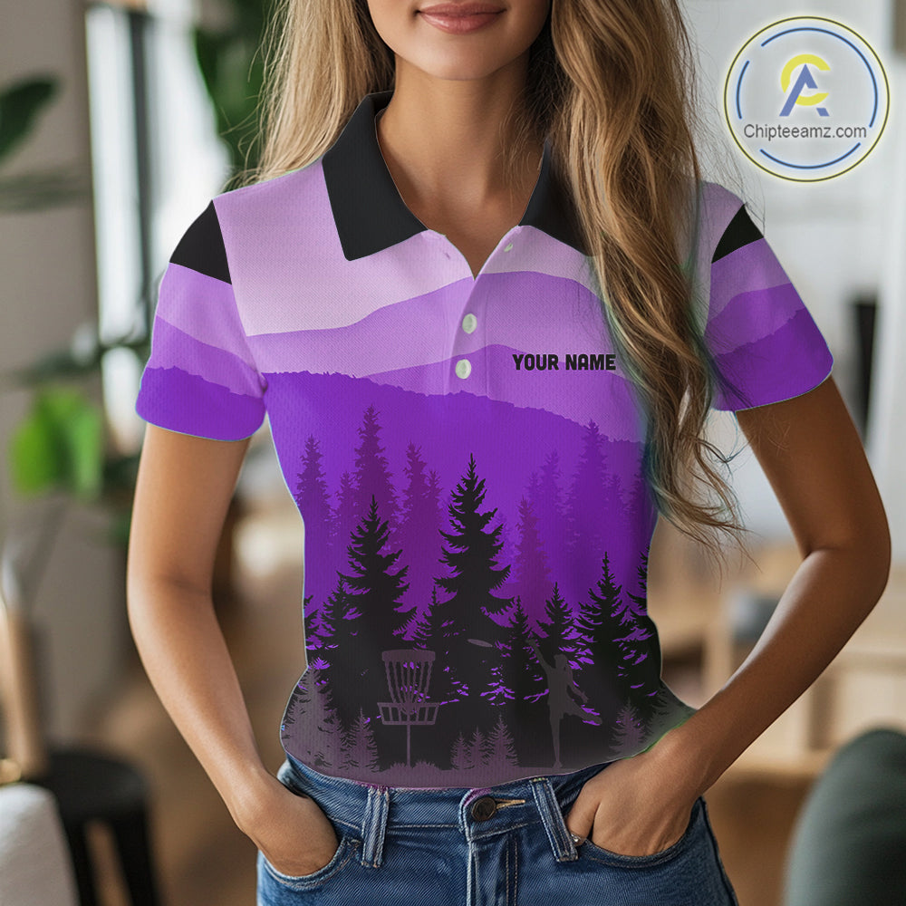 Purple pattern forest Women Disc golf polo shirts Custom team disc golf jerseys for ladies NQS10028