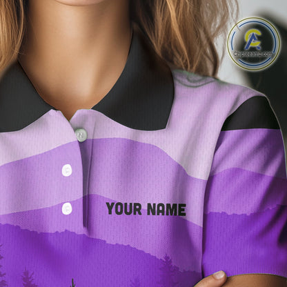 Purple pattern forest Women Disc golf polo shirts Custom team disc golf jerseys for ladies NQS10028