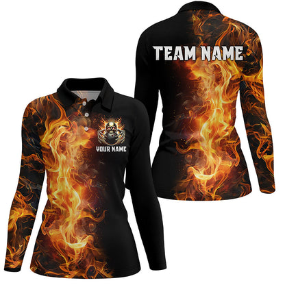 Flame Skull Black Bowling Shirts For Women Custom Team Bowling Jerseys, gift for bowlers NQS8369