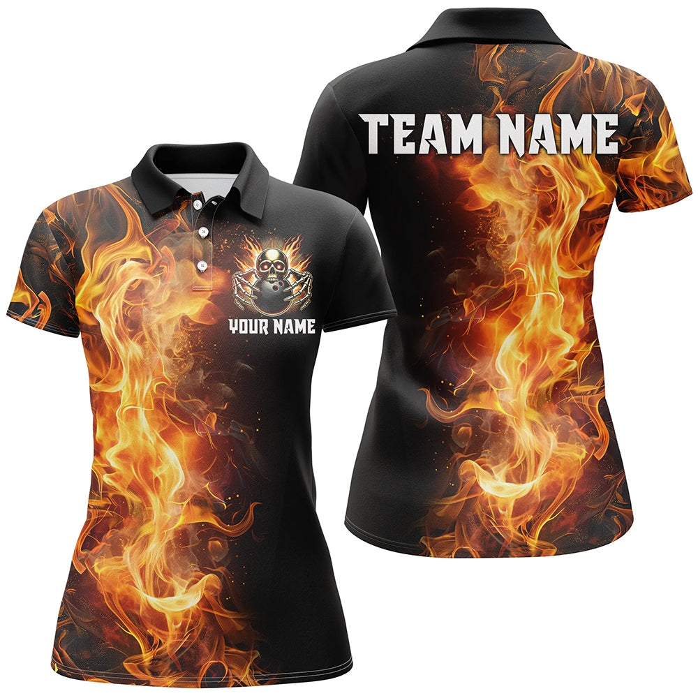 Flame Skull Black Bowling Shirts For Women Custom Team Bowling Jerseys, gift for bowlers NQS8369