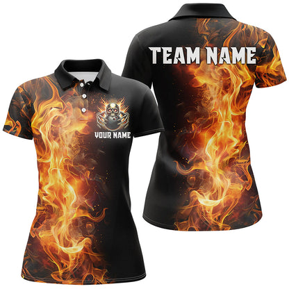 Flame Skull Black Bowling Shirts For Women Custom Team Bowling Jerseys, gift for bowlers NQS8369