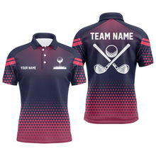 Load image into Gallery viewer, Blue Pink pattern Mens golf polos shirts custom male golf attire, golf outfit for mens NQS9290