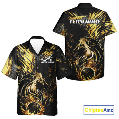 Black and Gold Lion Bowling Button-up Shirt Custom Lion Bowling Team Hawaiian jerseys NQS11682