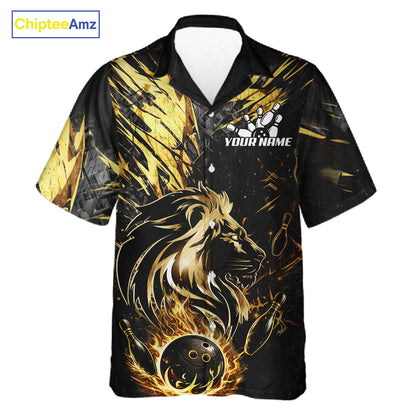 Black and Gold Lion Bowling Button-up Shirt Custom Lion Bowling Team Hawaiian jerseys NQS11682