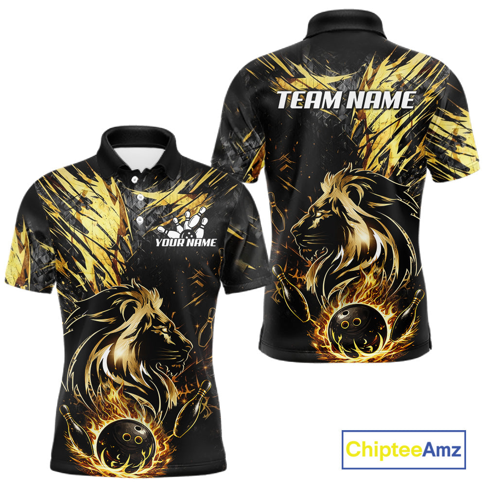 Black and Gold Lion Bowling Polo, 1/4 Zip Shirt for Men Custom Lion Bowling Team jerseys NQS11682