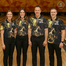 Load image into Gallery viewer, Black and Gold Lion Bowling Polo, 1/4 Zip Shirt for Women Custom Lion Bowling Team jerseys NQS11682