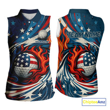 Load image into Gallery viewer, American Flag pattern Flame golf ball Sleeveless Golf polo shirts Custom patriotic women Golf Outfit NQS10038