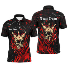 Load image into Gallery viewer, Black and Red Flame Bowling Skull Custom Halloween bowling Shirts for Men,Team Bowling jerseys NQS8155