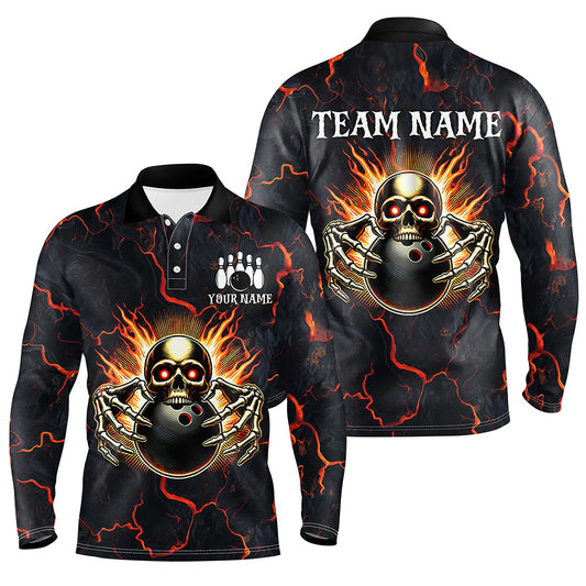 Custom Bowling Shirt for Men Personalized Skull Bowling Jersey Bowling Team League Polo, 1/4 Zip Shirt NQS8376