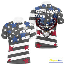Load image into Gallery viewer, Gray and White American Flag Eagle Golf Polo shirt for Men Custom patriotic team golf outfit for men NQS9798