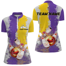 Load image into Gallery viewer, Yellow and Purple Camo Bowling Polo, 1/4 zip shirts Custom Team Women Bowling jerseys NQS8157