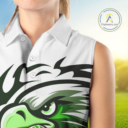 Women sleeveless polo shirt custom Green Eagle golf ball white golf tops, team golf attire for ladies NQS10554