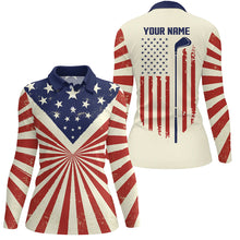 Load image into Gallery viewer, Vintage American flag patriotic Womens golf polo shirt custom golf tops for ladies patriotic golf gift NQS5377