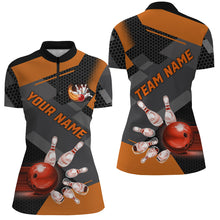 Load image into Gallery viewer, Bowling polo, Quarter zip Shirts for women Custom Bowling Team League Jersey, gift for bowler | Orange NQS7968